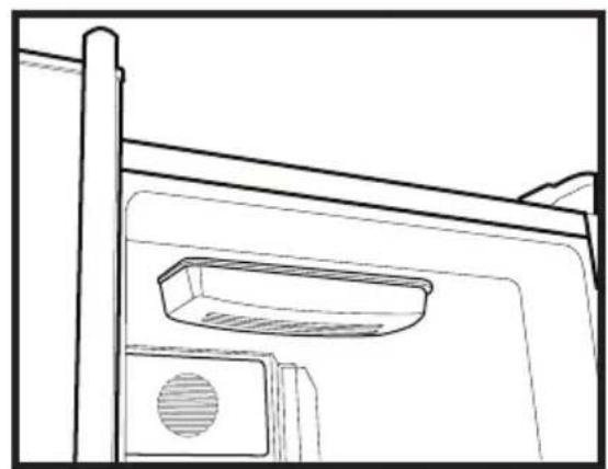 Line drawing of a door with a vent and lid, no text or symbols present