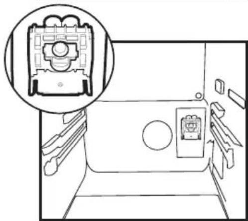 Line drawing of a vehicle interior with a highlighted internal component (no text or symbols)