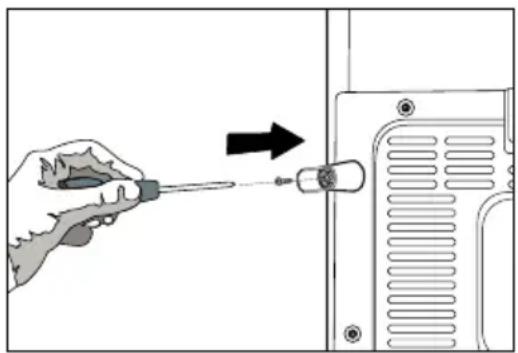 Illustration of a hand using a screwdriver to adjust or install a component, with an arrow indicating the process (no text or symbols present)