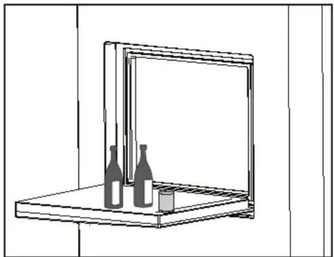 Line drawing of a window with two bottles and a cylindrical container on a shelf (no text or symbols)