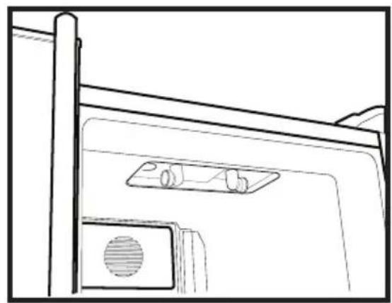 Line drawing of a door with a vent and door lock, showing no text or symbols