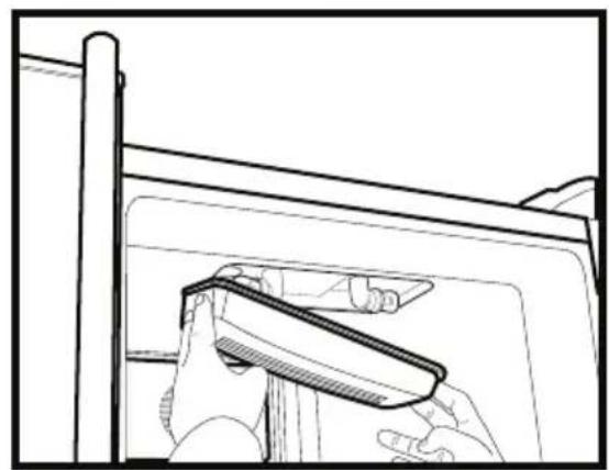 Line drawing of a hand holding a tool near a window frame (no text or symbols)