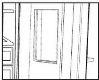 Line drawing of a room interior with a door and window (no text or symbols)