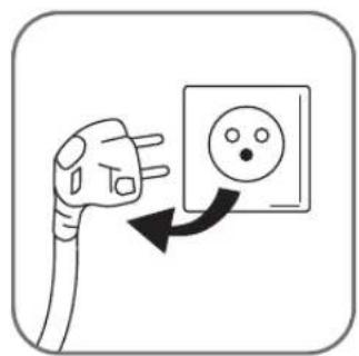 Diagram showing a plug with three leads connected to an electrical outlet, with a smiley face symbol inside.
