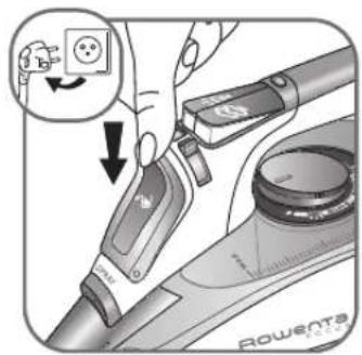Diagram showing a hand inserting a product into a rowent electric shaver, with an inset highlighting the product's color palette.