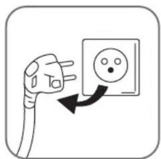 Diagram showing a plug with three leads connected to an electrical outlet, with a black arrow indicating the direction of change.