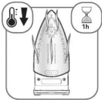 Diagram illustrating a medical device with temperature and hour indicators, including a thermometer and 1h mark.