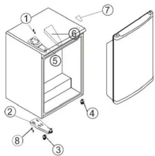 AMICA GB 15341 W - This bar refrigerator has the door hinges on the right. If you wish to change the opening direction, follow the instructions below: - 2