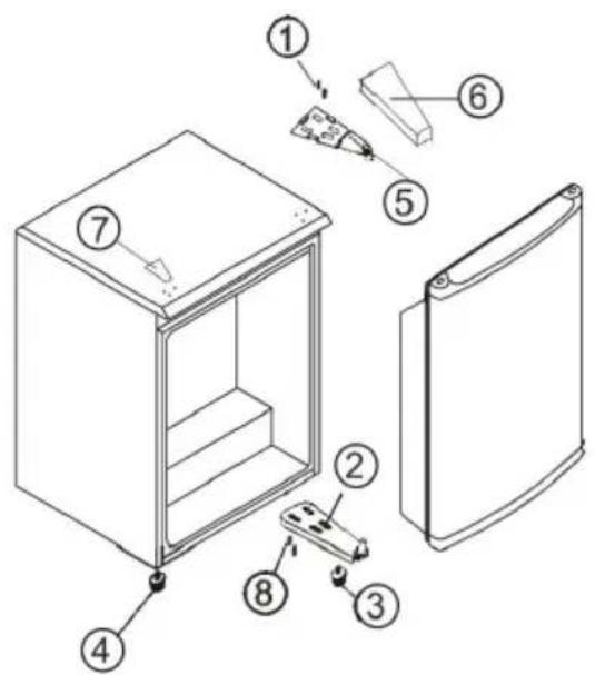 AMICA GB 15341 W - This bar refrigerator has the door hinges on the right. If you wish to change the opening direction, follow the instructions below: - 1