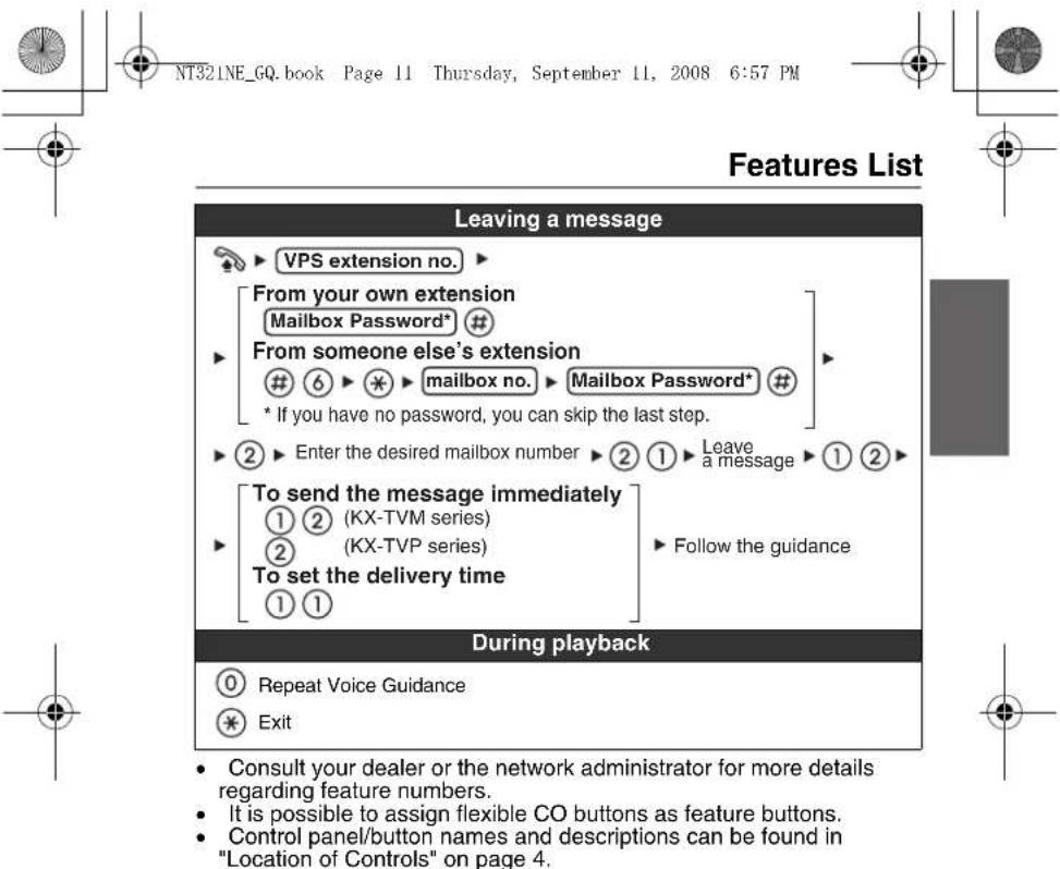 PANASONIC KXNT321 - Features List - 9