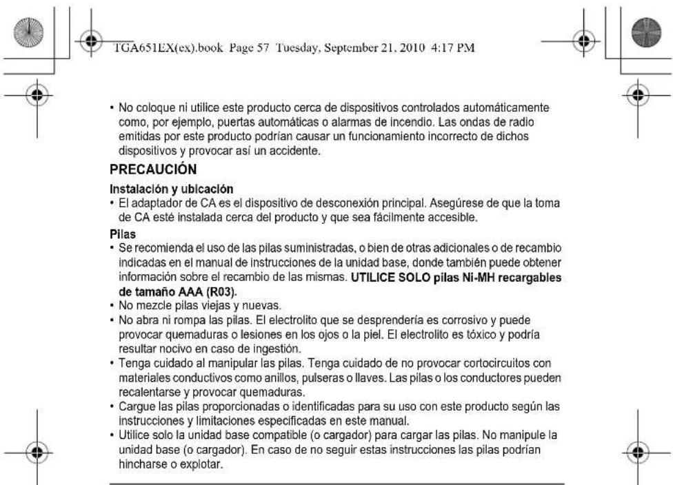 PANASONIC KXTGA651EXT - ADVERTENCIA - 5