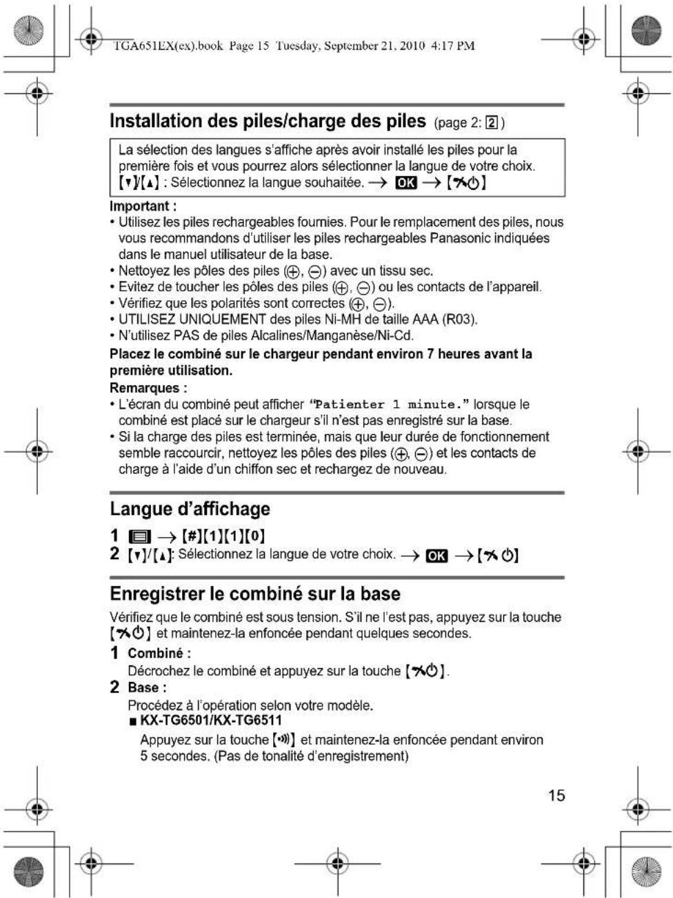 PANASONIC KXTGA651EXT - Raccordement (page 2: 1) - 5