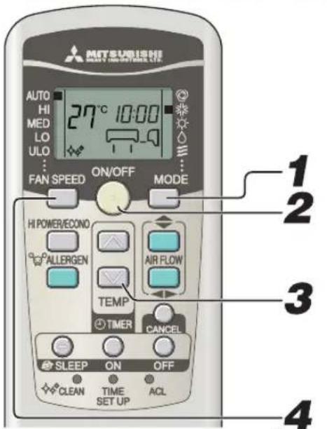 MITSUBISHI SRK71ZKS - Funzionamento della modalità FREDDO/CALDO/SECCO/VENTOLA - 1