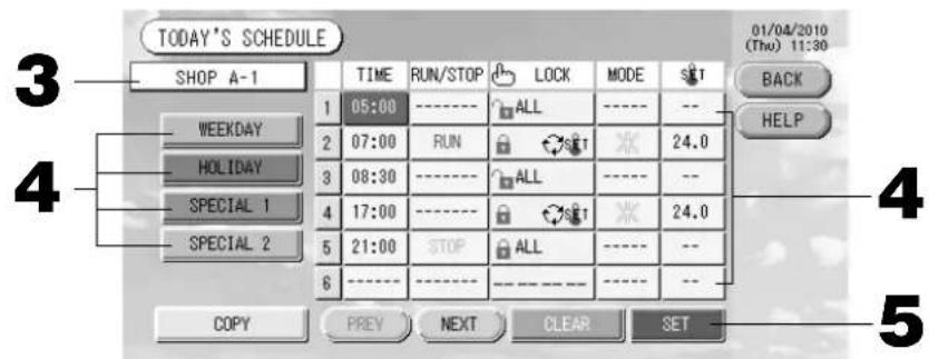 MITSUBISHI SCSL3N - 按下“时间表设定”画面上的“TODAY'S SCHEDULE”（今天的时间表）按钮。 - 1