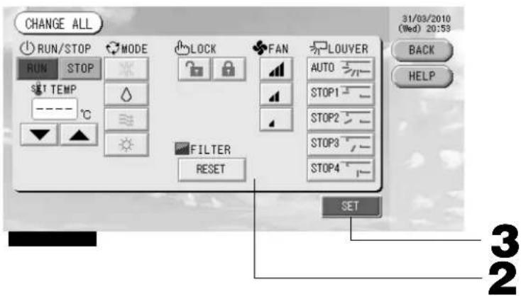 MITSUBISHI SCSL3N - Premere il tasto CHANGE ALL (cambia tutti) sul Menu principale. - 1
