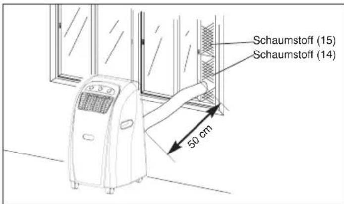 EINHELL MKA 3502E - A) Montage des Abluftschlauches durchs offene Fenster - 1