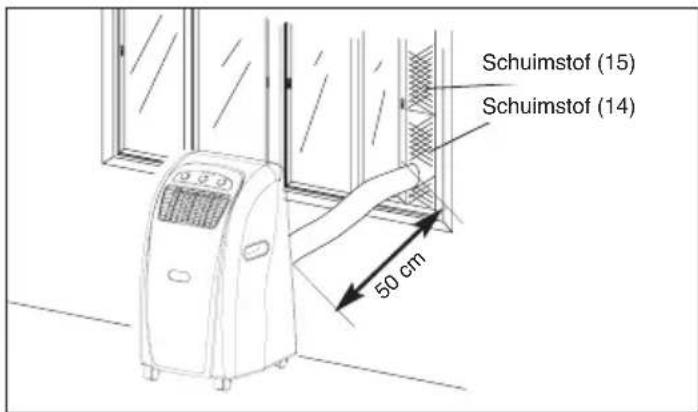 EINHELL MKA 3502E - A) Montage van de buis voor gebruikte lucht door het open raam - 1