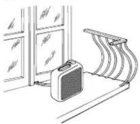 Line drawing of a kitchen interior with a suitcase and ladder (no text or symbols)