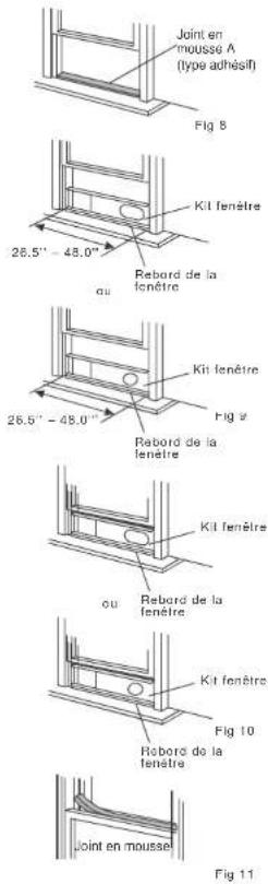 Joint en mousse A (type adhésif) Fig 8 26.5" - 48.0" ou Kit fenêtre Rebord de la fenêtre 26.5" - 48.0" ou Kit fenêtre Fig 9 Rebord de la fenêtre Kit fenêtre ou Rebord de la fenêtre Fig 10 Kit fenêtre Rebord de la fenêtre Joint en mousse Fig 11