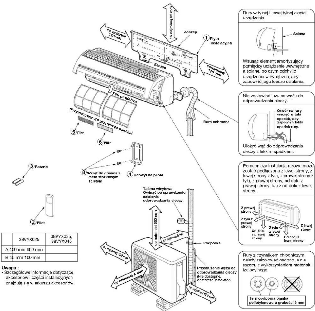 CARRIER 42HQV035 - SCHEMAT INSTALACYJNY URZĄDZENIA WEWNETRZNEGO I ZEWNETRZNEGO - 1