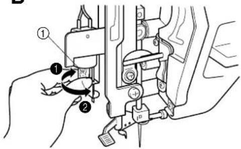 Technical diagram showing mechanical assembly with numbered components and directional arrows indicating motion or movement