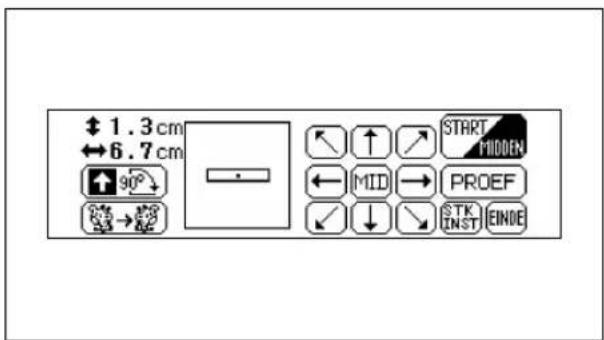 ↑ 1.3 cm ↔ 6.7 cm 90° → START MIDDEN ← MID → PROEF ✓ ↓ ↓ STK INST EINDE