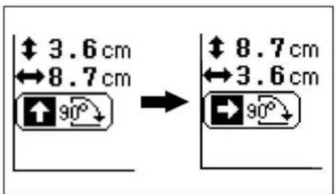 ↑ 3.6 cm ← 8.7 cm 90° → ↑ 8.7 cm ← 3.6 cm 90°