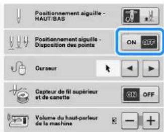 BROTHER Innovis VQ2 - Réglez « Positionnement aiguille - Disposition des points » sur « ON » ou « OFF ». - 1