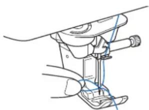 BROTHER Innovis VQ2 - Tirez l'extrémité du fil passé par le chas de l'aiguille avec précaution. - 1