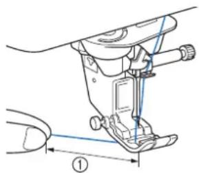 BROTHER Innovis VQ2 - Tirez environ 5 cm (env. 2 pouces) de fil, puis passez-le sous le pied-de-biche, vers l'arrière de la machine. - 1