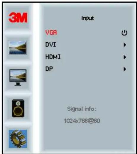 3M Input VGA DVI HDMI DP Signal info: 1024x768@60