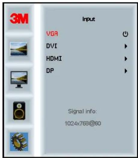 3M Input VGA DVI HDMI DP Signal info: 1024x768@60