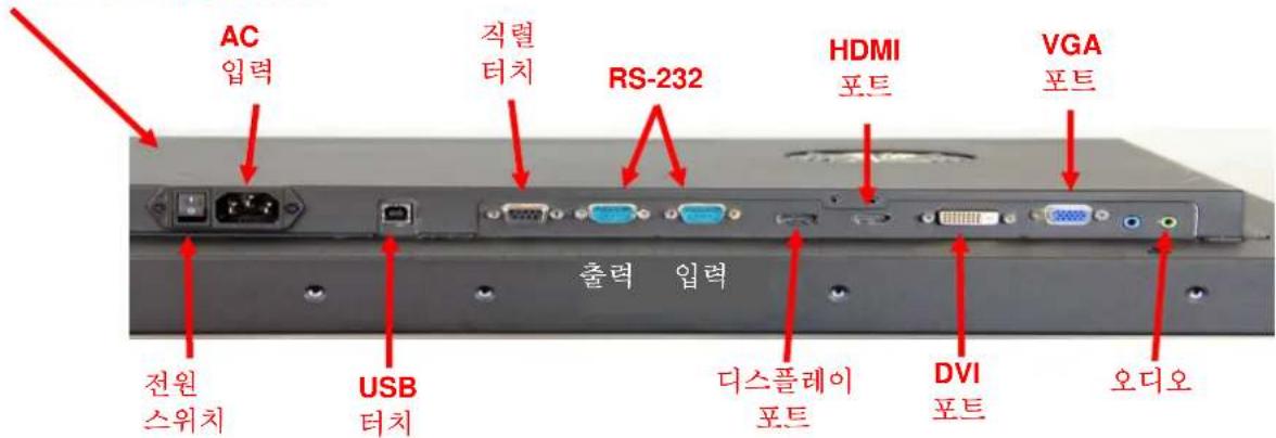 AC 입력 직렬 터치 RS-232 HDMI 포트 VGA 포트 전원 스위치 USB 터치 출력 입력 디스플레이 포트 DVI 포트 오디오