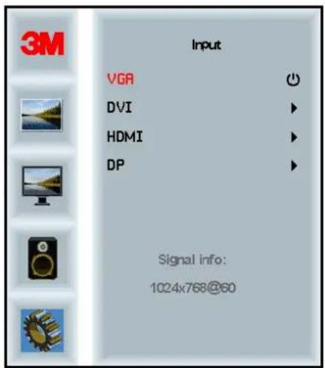 3M Input VGA DVI HDMI DP Signal info: 1024x768@60