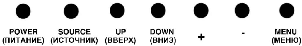 POWER (ПИТАНИЕ) SOURCE (ИСТОЧНИК) UP (ВВЕРХ) DOWN (ВНИЗ) + - MENU (MEHЮ)