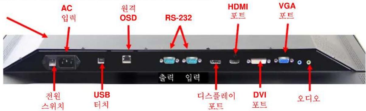 AC 입력 원격 OSD RS-232 HDMI 포트 VGA 포트 전원 스위치 USB 터치 출력 입력 디스플레이 포트 DVI 포트 오디오