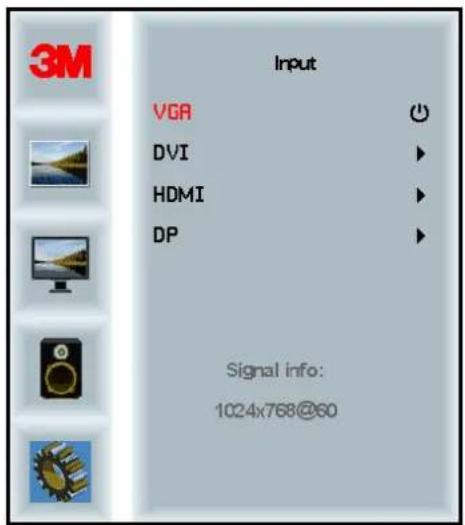 3M Input VGA DVI HDMI DP Signal info: 1024x768@60