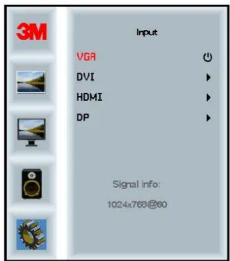 3M Input VGA DVI HDMI DP Signal info: 1024x768@60