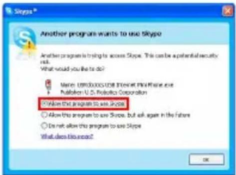 US ROBOTICS USB Internet Mini Phone 9602 - Allow this program to use Skype (Dit programme Skype lately gebruiken). - 1