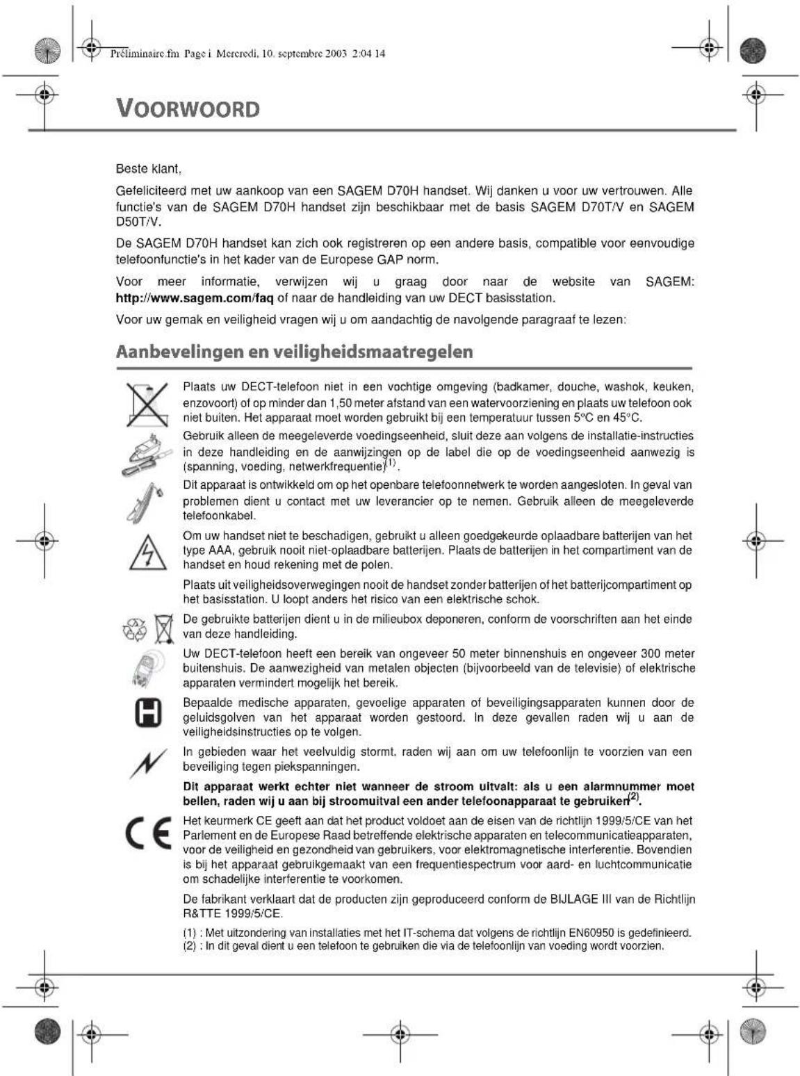 SAGEM D80V2 - Questo manuale utente è stampato su carta riciclata. - 4