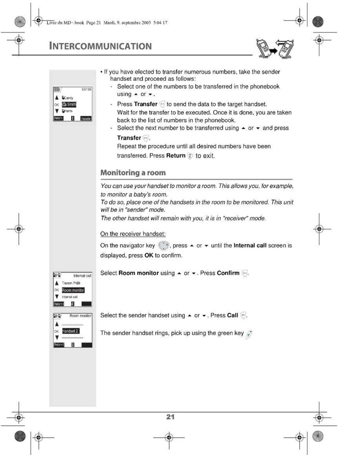 SAGEM D80V2 - Transferring a part of or the entire phonebook to another handset - 7