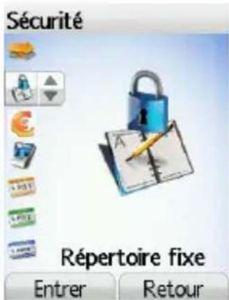 Sécurité Récertoire fixe Entrer Retour
