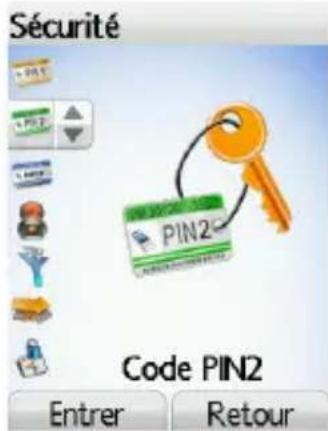Sécurité PIN2 Code PIN2 Entrer Retour