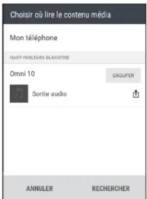 Choisir où lire le contenu média Mon téléphone HAUT-PARLEURS BLACKFIRE Omni 10 GROUPER Sortie audio ANNULER RECHERCHER
