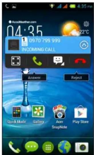 ACER Liquid Z4 Duo - Répondre à ou refuser un appel - 3