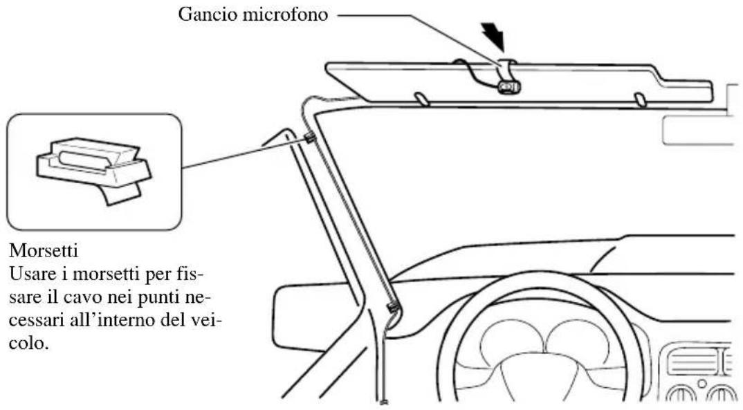 Gancio microfono Morsetti Usare i morsetti per fis- sare il cavo nei punti ne- cessari all'interno del vei- colo.