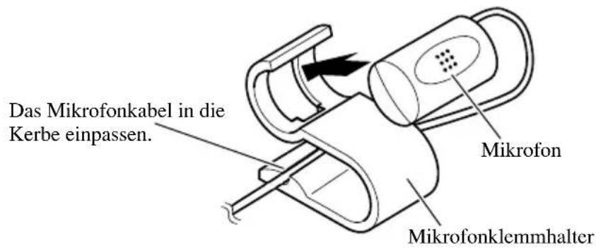 Das Mikrofonkabel in die Kerbe einpassen. Mikrofon Mikrofonklemmhalter