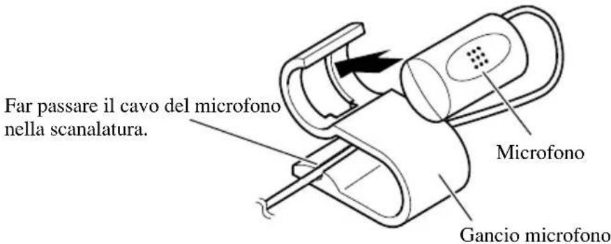 Far passare il cavo del microfono nella scanalatura. Microfono Gancio microfono