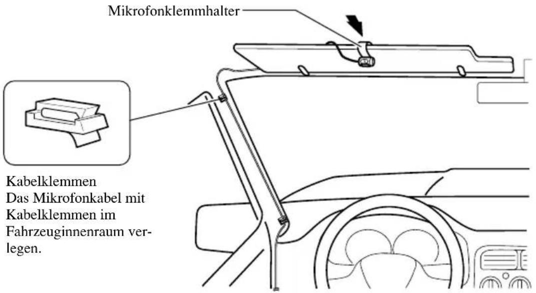 Mikrofonklemmhalter Kabelklemmen Das Mikrofonkabel mit Kabelklemmen im Fahrzeuginnenraum ver- legen.