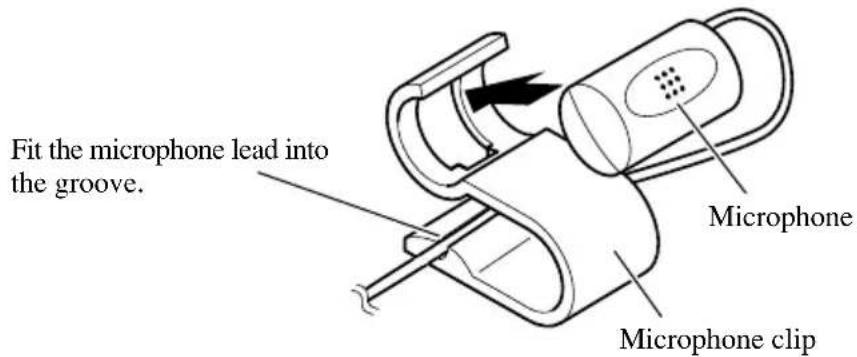 Fit the microphone lead into the groove. Microphone Microphone clip